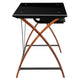Black Top/Cherry Frame |#| Black Glass L-Shape Corner Computer Desk with Pull-Out Keyboard Tray