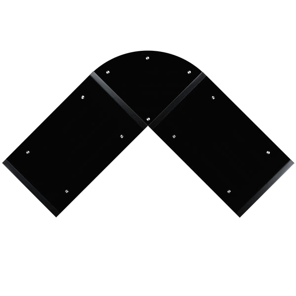 Black Top/Cherry Frame |#| Black Glass L-Shape Corner Computer Desk with Pull-Out Keyboard Tray