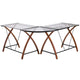 Clear Top/Cherry Frame |#| Glass L-Shape Desk with Pull-Out Keyboard Tray & Cherry Finish Crisscross Legs