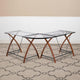 Clear Top/Cherry Frame |#| Glass L-Shape Desk with Pull-Out Keyboard Tray & Cherry Finish Crisscross Legs