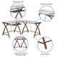 Clear Top/Cherry Frame |#| Glass L-Shape Desk with Pull-Out Keyboard Tray & Cherry Finish Crisscross Legs