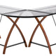 Clear Top/Cherry Frame |#| Glass L-Shape Desk with Pull-Out Keyboard Tray & Cherry Finish Crisscross Legs
