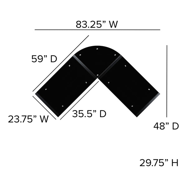 Black Top/Cherry Frame |#| Black Glass L-Shape Corner Computer Desk with Pull-Out Keyboard Tray