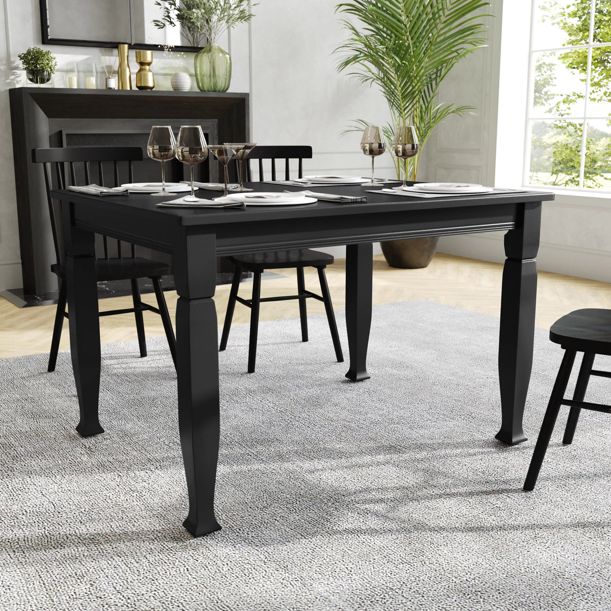 Black Matte |#| Solid Wood 47" Commercial Grade Dining Table with Turned Legs in Black