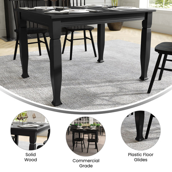 Black Matte |#| Solid Wood 47" Commercial Grade Dining Table with Turned Legs in Black
