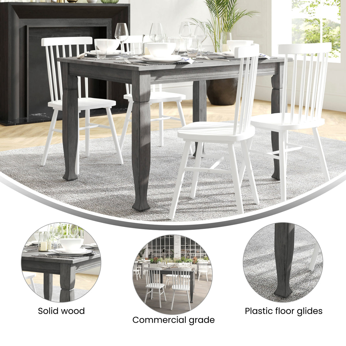 Antique Gray |#| Solid Wood 47" Commercial Grade Dining Table with Turned Legs in Antique Gray