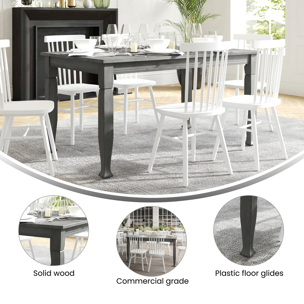 Antique Gray |#| Solid Wood 60" Commercial Grade Dining Table with Turned Legs in Antique Gray
