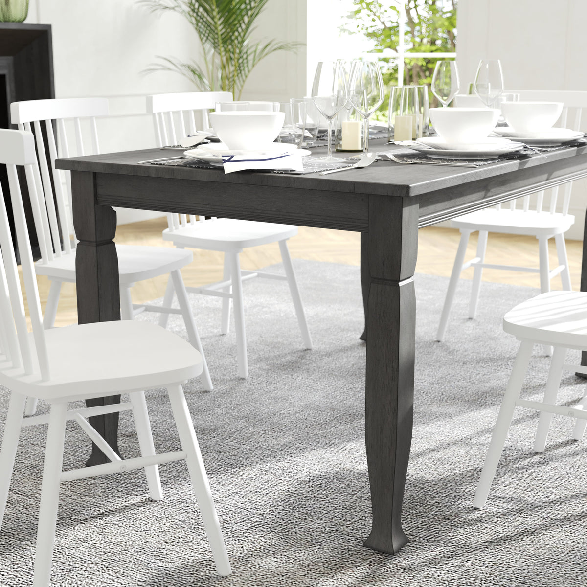 Antique Gray |#| Solid Wood 60" Commercial Grade Dining Table with Turned Legs in Antique Gray