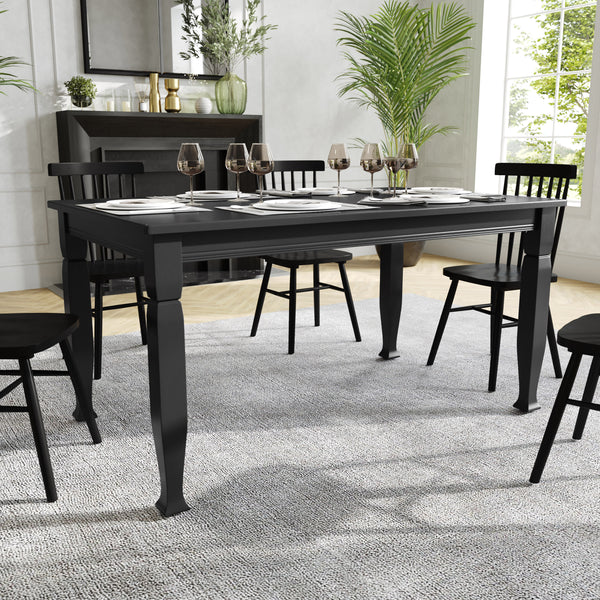 Black Matte |#| Solid Wood 60" Commercial Grade Dining Table with Turned Legs in Black