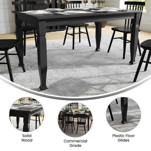 Black Matte |#| Solid Wood 60" Commercial Grade Dining Table with Turned Legs in Black