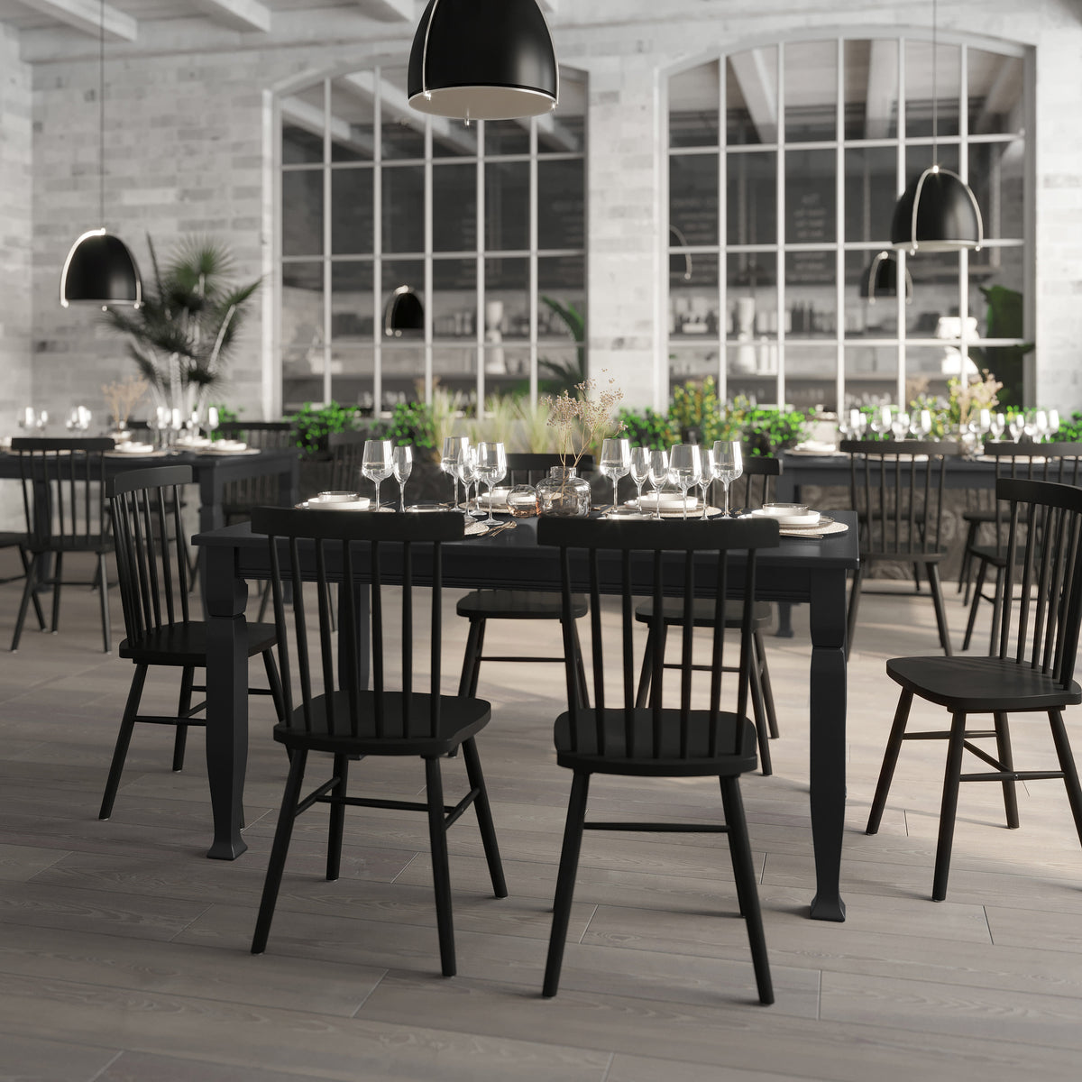 Black Matte |#| Solid Wood 60" Commercial Grade Dining Table with Turned Legs in Black