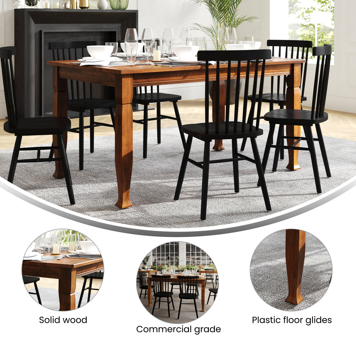 Walnut Matte |#| Solid Wood 60" Commercial Grade Dining Table with Turned Legs in Walnut Matte