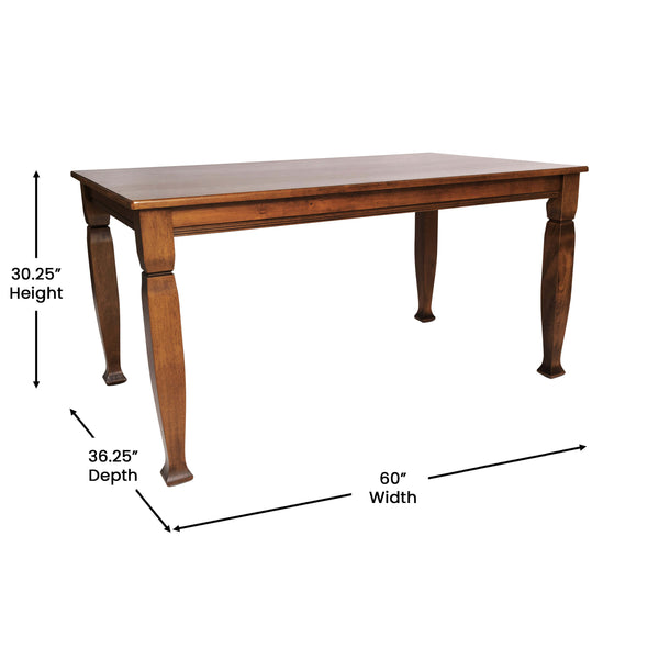 Walnut Matte |#| Solid Wood 60" Commercial Grade Dining Table with Turned Legs in Walnut Matte