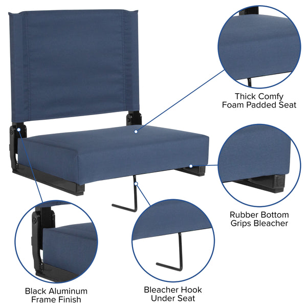 Navy Blue |#| 500 lb. Rated Lightweight Stadium Chair-Handle-Padded Seat, Navy Blue