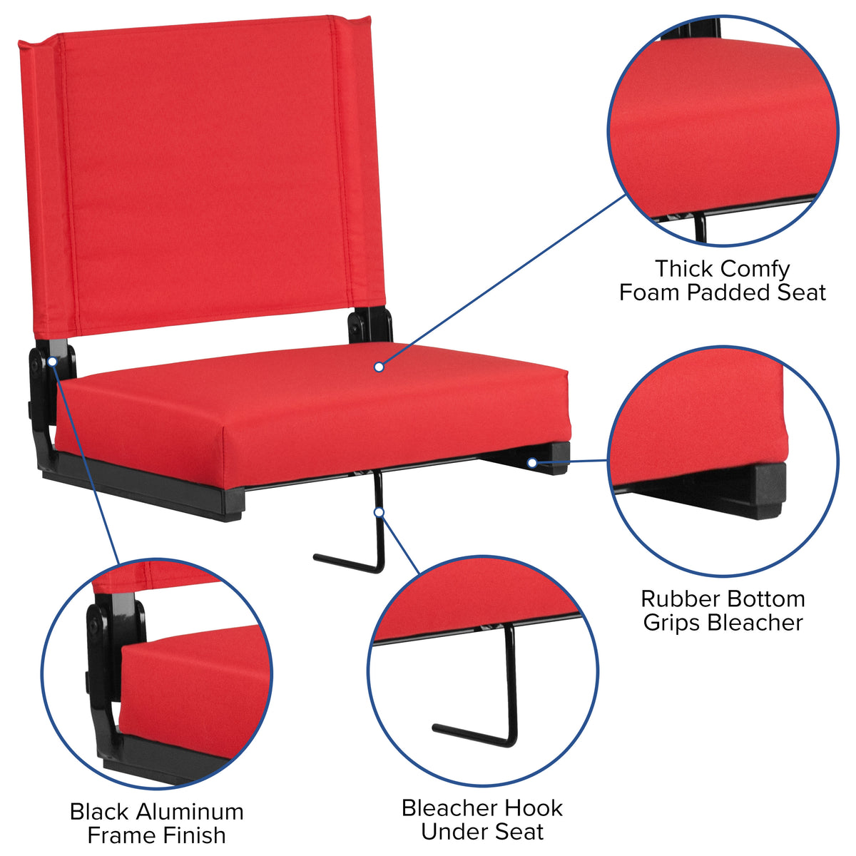 Red |#| 500 lb. Rated Lightweight Stadium Chair-Handle-Padded Seat, Red