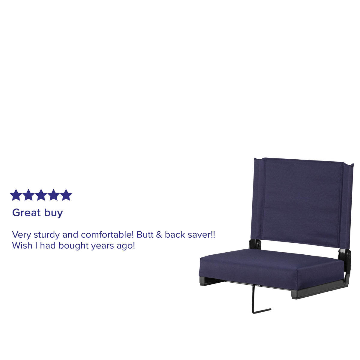 Navy |#| 500 lb. Rated Lightweight Stadium Chair-Handle-Padded Seat, Navy