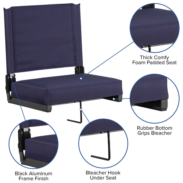 Navy |#| 500 lb. Rated Lightweight Stadium Chair-Handle-Padded Seat, Navy