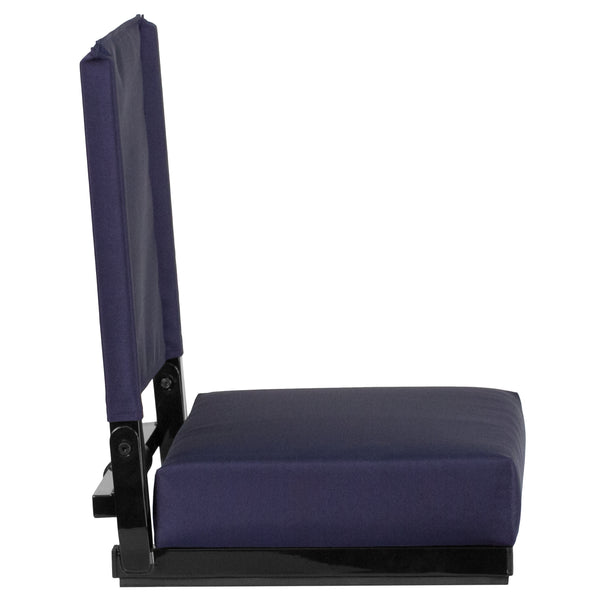 Navy |#| 500 lb. Rated Lightweight Stadium Chair-Handle-Padded Seat, Navy