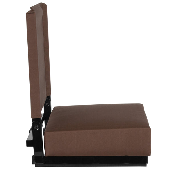 Brown |#| 500 lb. Rated Lightweight Stadium Chair-Handle-Padded Seat, Brown