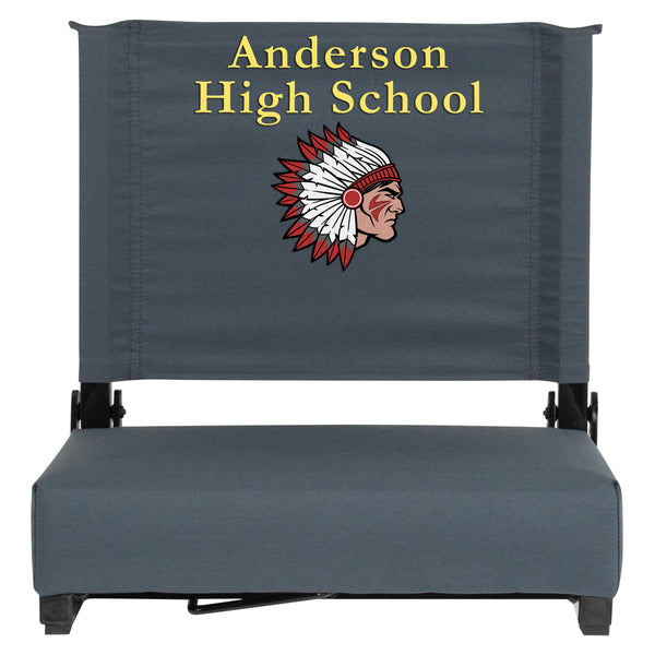 Brown |#| Personalized 500 lb. Rated Stadium Chair-Handle-Padded Seat, Brown