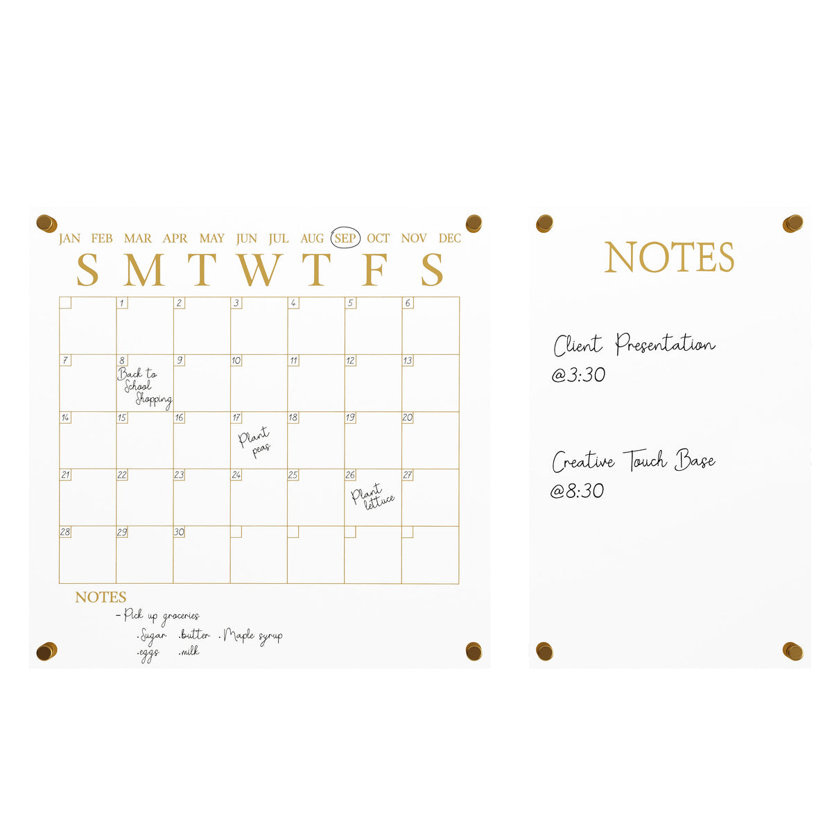 Clear/Gold |#| Premium Clear Acrylic Monthly Wall Calendar and Notes Board with Gold Printing