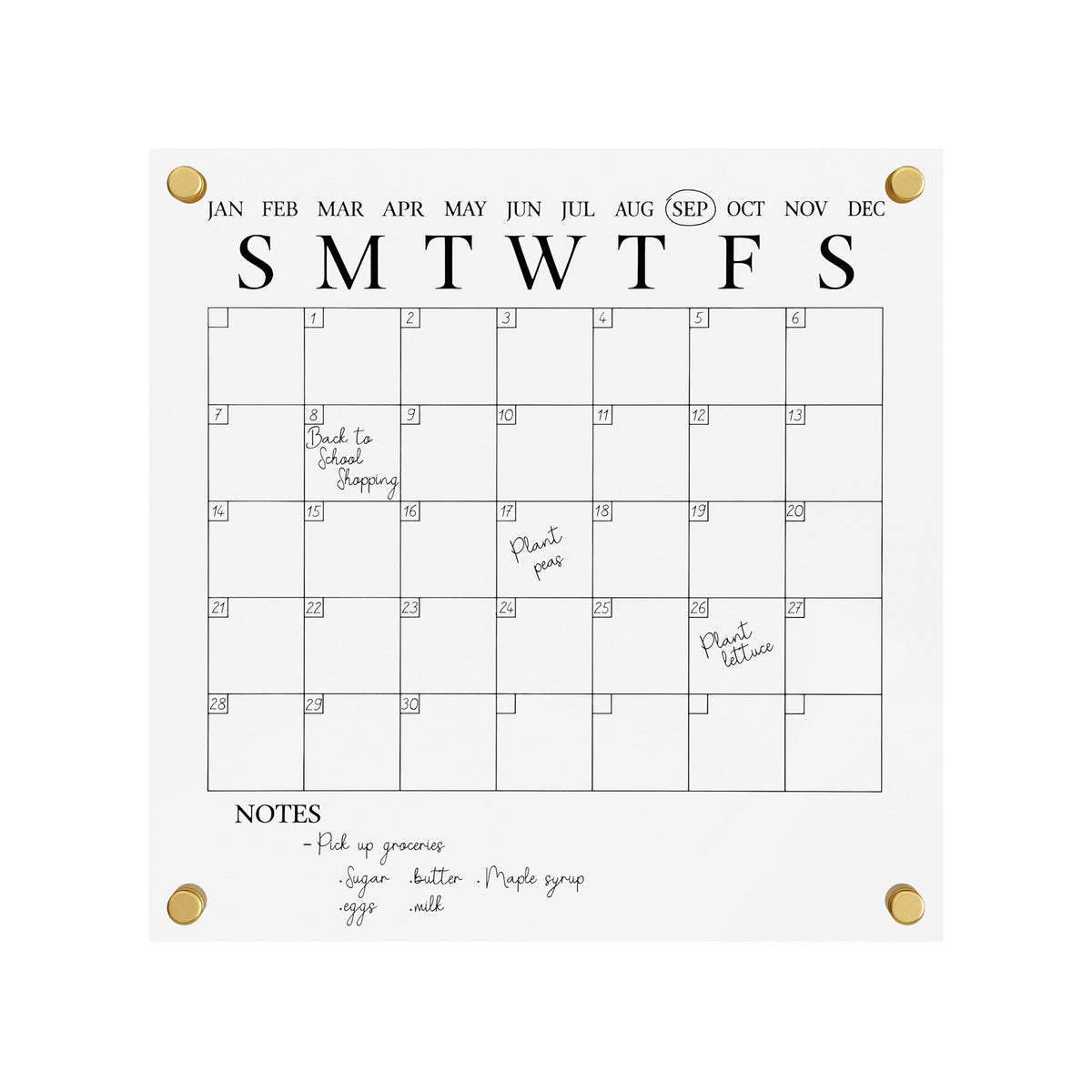 Clear/Black |#| Premium Clear Acrylic Wall Calendar with Black Printing and Dry Erase Marker