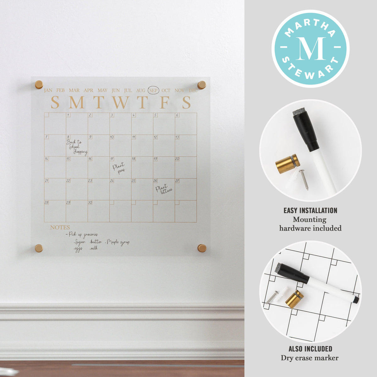 Clear/Gold |#| Premium Clear Acrylic Wall Calendar with Gold Printing and Dry Erase Marker