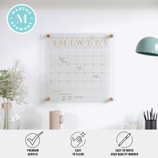 Clear/Gold |#| Premium Clear Acrylic Wall Calendar with Gold Printing and Dry Erase Marker