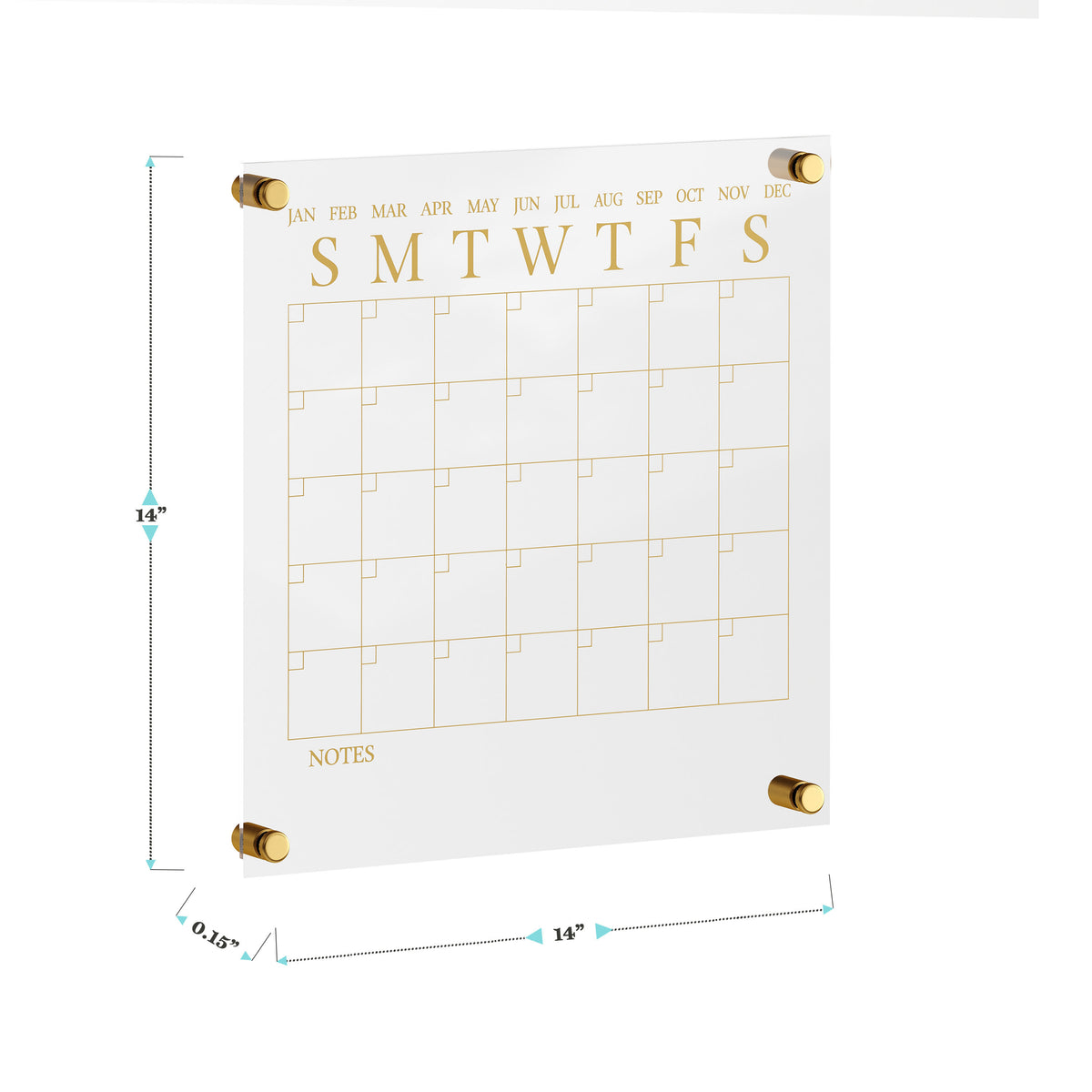 Clear/Gold |#| Premium Clear Acrylic Wall Calendar with Gold Printing and Dry Erase Marker