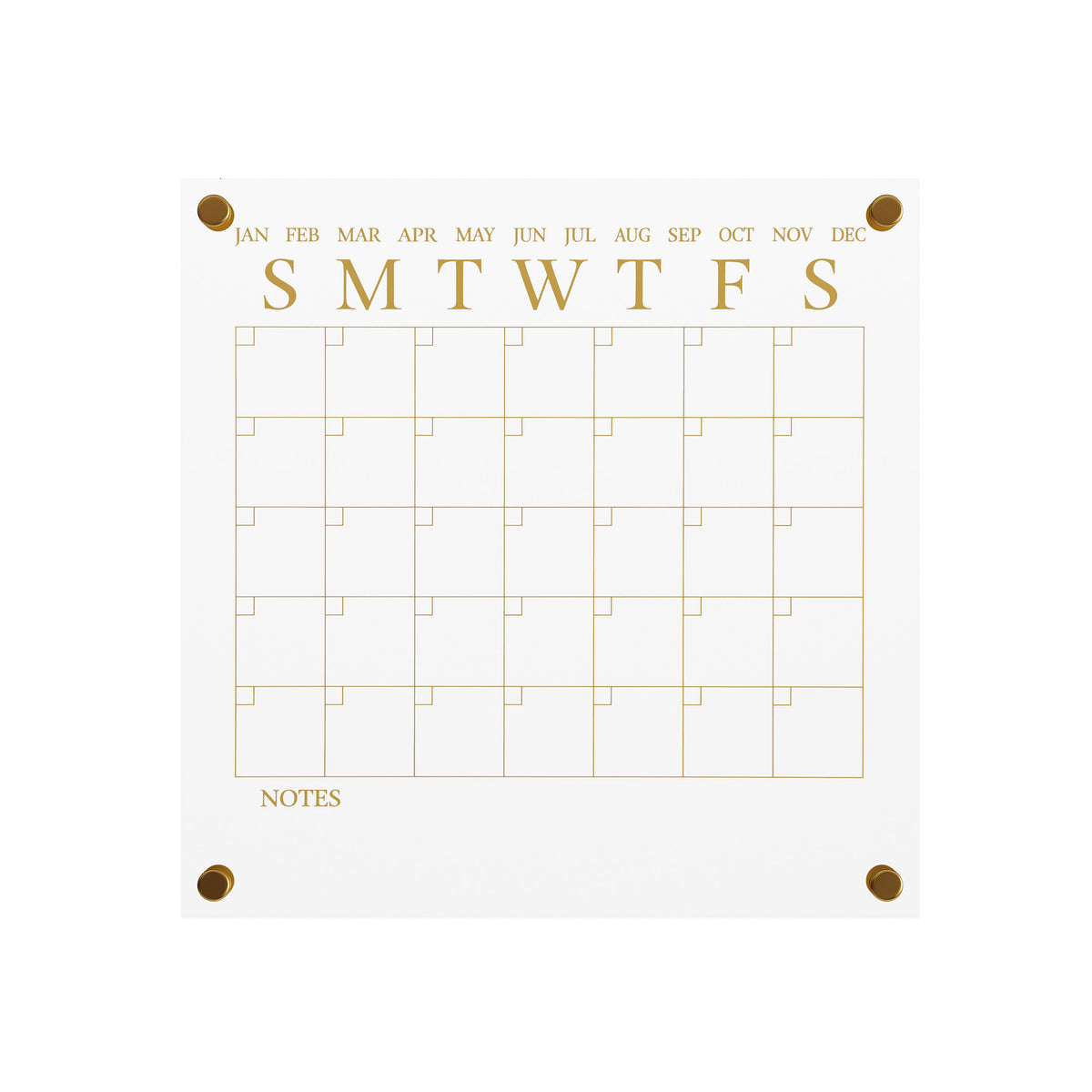 Clear/Gold |#| Premium Clear Acrylic Wall Calendar with Gold Printing and Dry Erase Marker