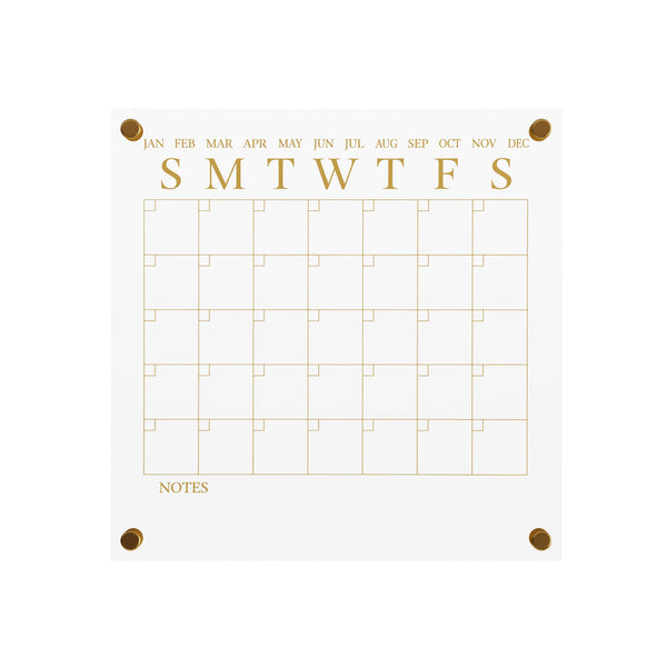 Clear/Gold |#| Premium Clear Acrylic Wall Calendar with Gold Printing and Dry Erase Marker