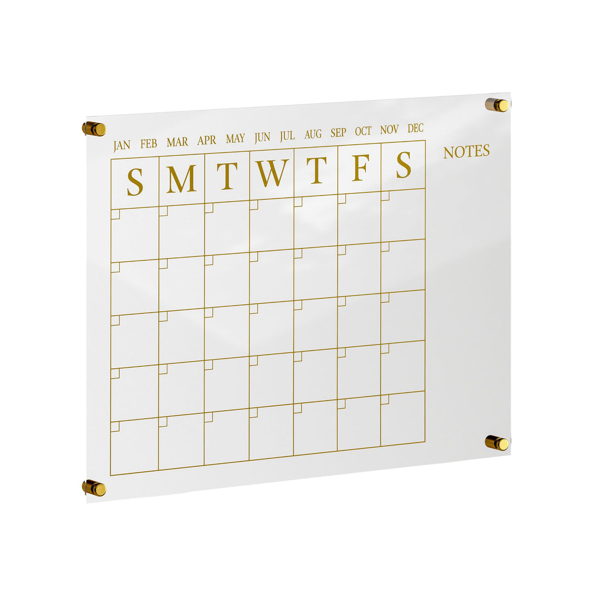 Clear/Gold |#| Premium Clear Acrylic Monthly Wall Calendar with Notes Section and Gold Printing
