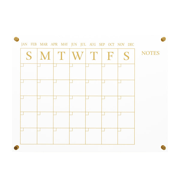Clear/Gold |#| Premium Clear Acrylic Monthly Wall Calendar with Notes Section and Gold Printing