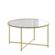 Clear Top/Brushed Gold Frame |#| Clear Glass Living Room Coffee Table with Crisscross Brushed Gold Metal Frame