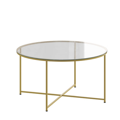 Greenwich Collection Coffee Table - Modern Glass Accent Table with Crisscross Frame