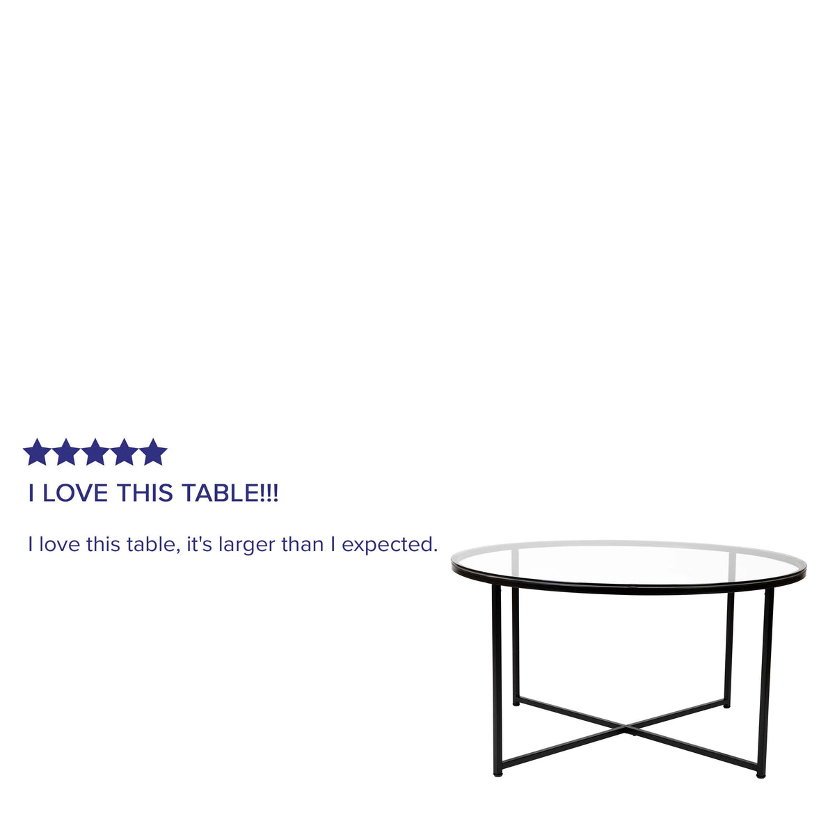 Clear Top/Matte Black Frame |#| Clear Glass Living Room Coffee Table with Crisscross Matte Black Metal Frame