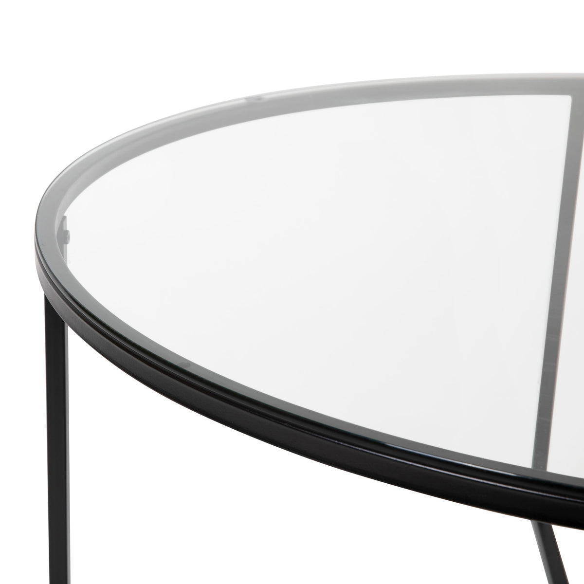 Clear Top/Matte Black Frame |#| Clear Glass Living Room Coffee Table with Crisscross Matte Black Metal Frame