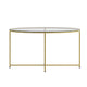 Clear Top/Brushed Gold Frame |#| Clear Glass Living Room Coffee Table with Crisscross Brushed Gold Metal Frame