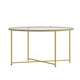 Clear Top/Brushed Gold Frame |#| Clear Glass Living Room Coffee Table with Crisscross Brushed Gold Metal Frame
