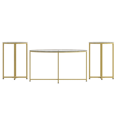Greenwich Collection Coffee and End Table Set - Glass Top with Metal Frame - 3 Piece Occasional Table Set - View 1