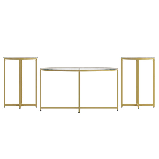 Greenwich Collection Coffee and End Table Set - Glass Top with Metal Frame - 3 Piece Occasional Table Set