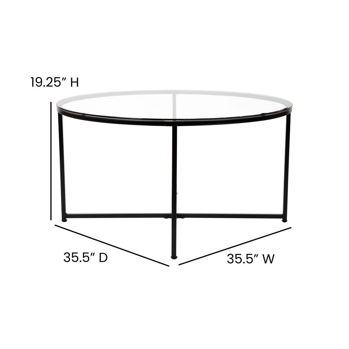 Clear Top/Matte Black Frame |#| Clear Glass Table Set with Matte Black X Metal Frame-Coffee Table-2 End Tables