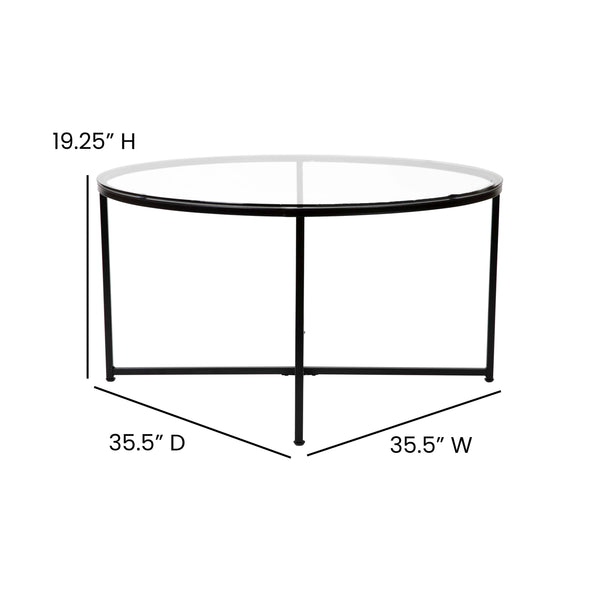 Clear Top/Matte Black Frame |#| Clear Glass Table Set with Matte Black X Metal Frame-Coffee Table-2 End Tables