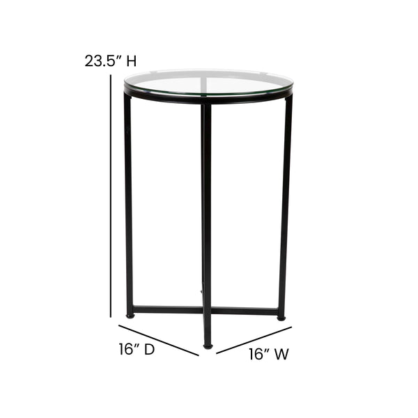 Clear Top/Matte Black Frame |#| Clear Glass Table Set with Matte Black X Metal Frame-Coffee Table-2 End Tables