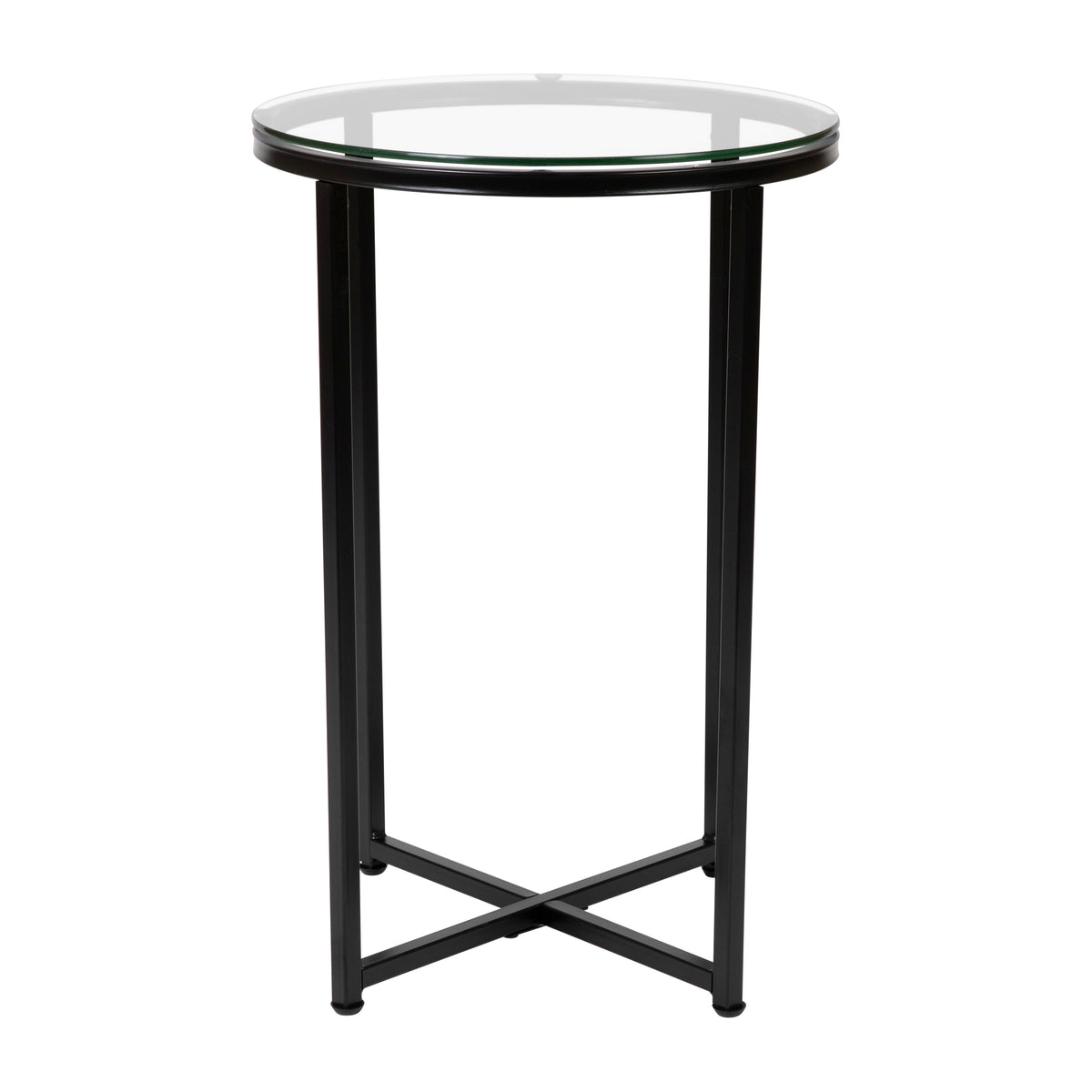 Clear Top/Matte Black Frame |#| Clear Glass Table Set with Matte Black X Metal Frame-Coffee Table-2 End Tables