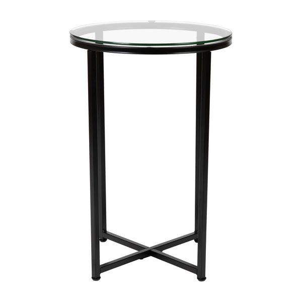 Clear Top/Matte Black Frame |#| Clear Glass Table Set with Matte Black X Metal Frame-Coffee Table-2 End Tables