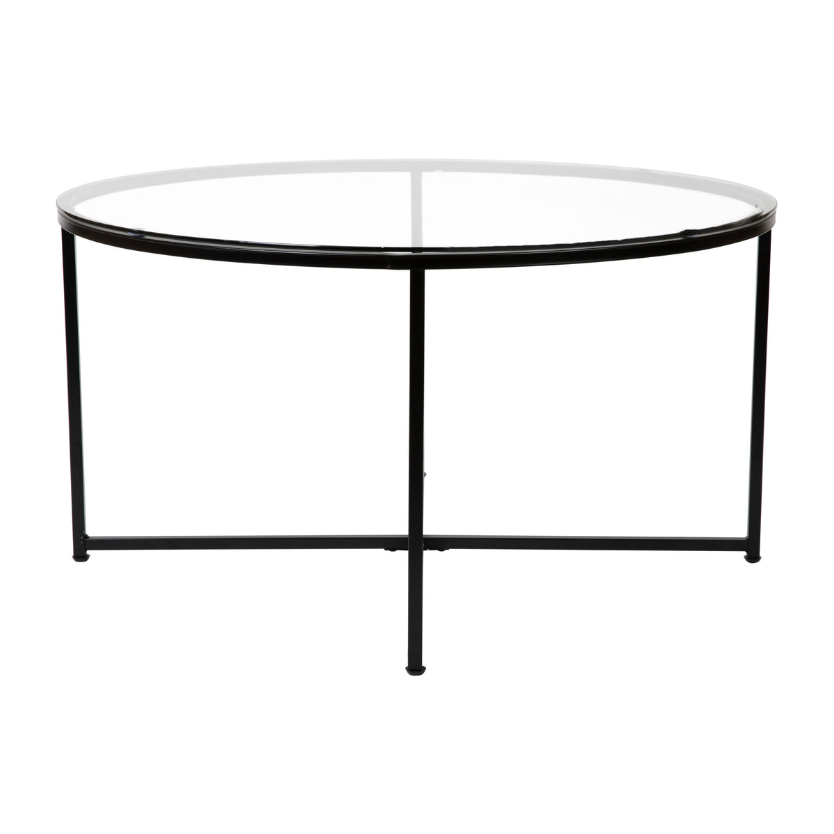 Clear Top/Matte Black Frame |#| Clear Glass Table Set with Matte Black X Metal Frame-Coffee Table-2 End Tables
