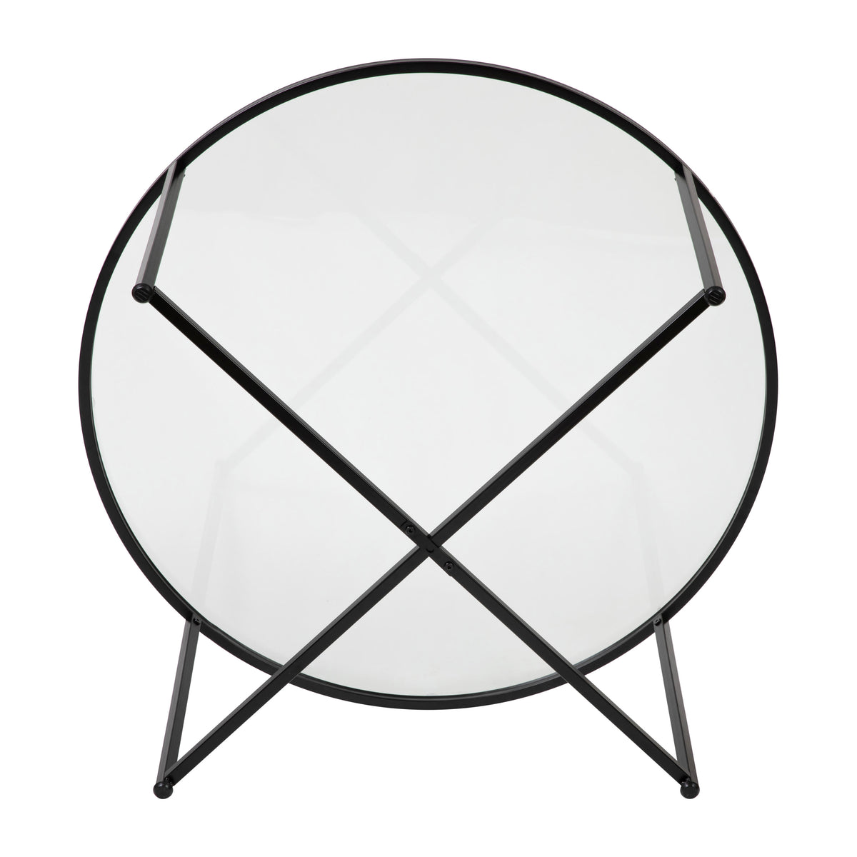 Clear Top/Matte Black Frame |#| Clear Glass Table Set with Matte Black X Metal Frame-Coffee Table-2 End Tables