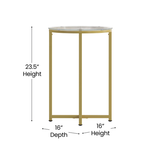 Clear Top/Brushed Gold Frame |#| Clear Glass Table Set with Brushed Gold X Metal Frame-Coffee Table-2 End Tables
