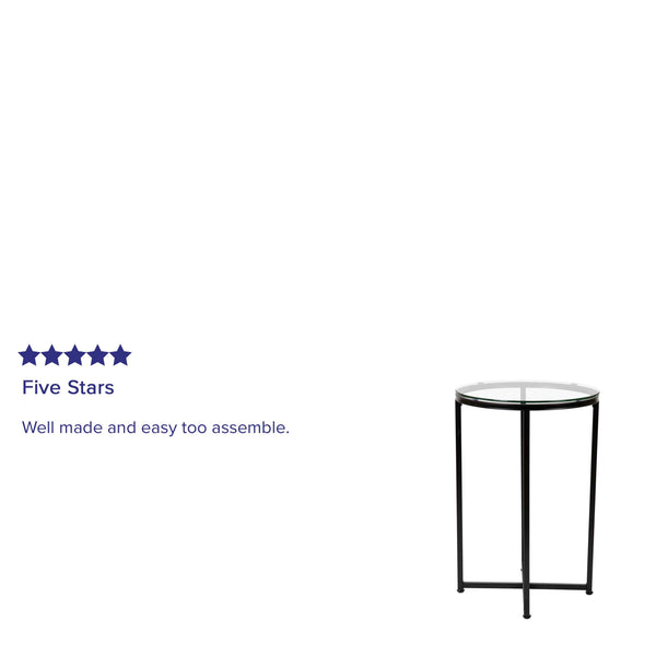 Clear Top/Matte Black Frame |#| Clear Glass Living Room End Table with Crisscross Matte Black Metal Frame